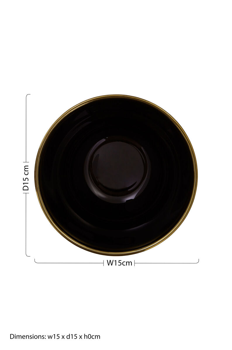 Orsina Ida Black Glass Bowl with Gold Rim – 15cm Modern Serveware
