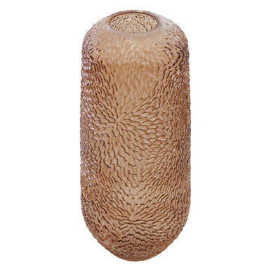 Orsina Colbie Large Amber Glass Vase – Embossed Floral Centerpiece
