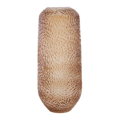 Orsina Colbie Large Amber Glass Vase – Embossed Floral Centerpiece