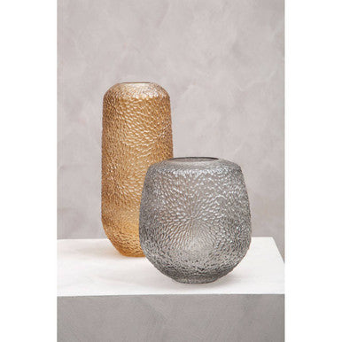 Orsina Colbie Large Amber Glass Vase – Embossed Floral Centerpiece
