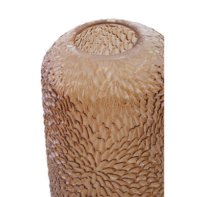 Orsina Colbie Large Amber Glass Vase – Embossed Floral Centerpiece