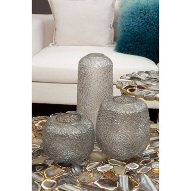 Orsina Colbie Grey Glass Vase – Medium Embossed Floral Smoked Finish