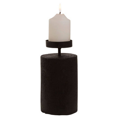 Orsina Lacuna Large Candle Holder | Black Camphor Wood Pillar Stand