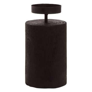 Orsina Lacuna Large Candle Holder | Black Camphor Wood Pillar Stand