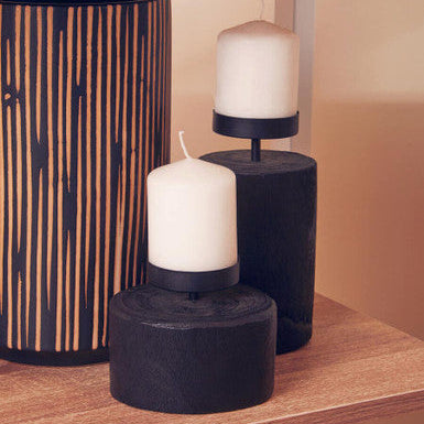 Orsina Lacuna Large Candle Holder | Black Camphor Wood Pillar Stand