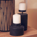 Orsina Lacuna Large Candle Holder | Black Camphor Wood Pillar Stand