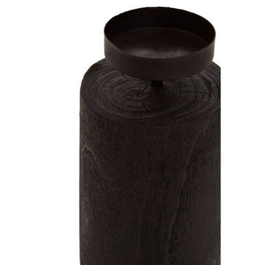 Orsina Lacuna Large Candle Holder | Black Camphor Wood Pillar Stand