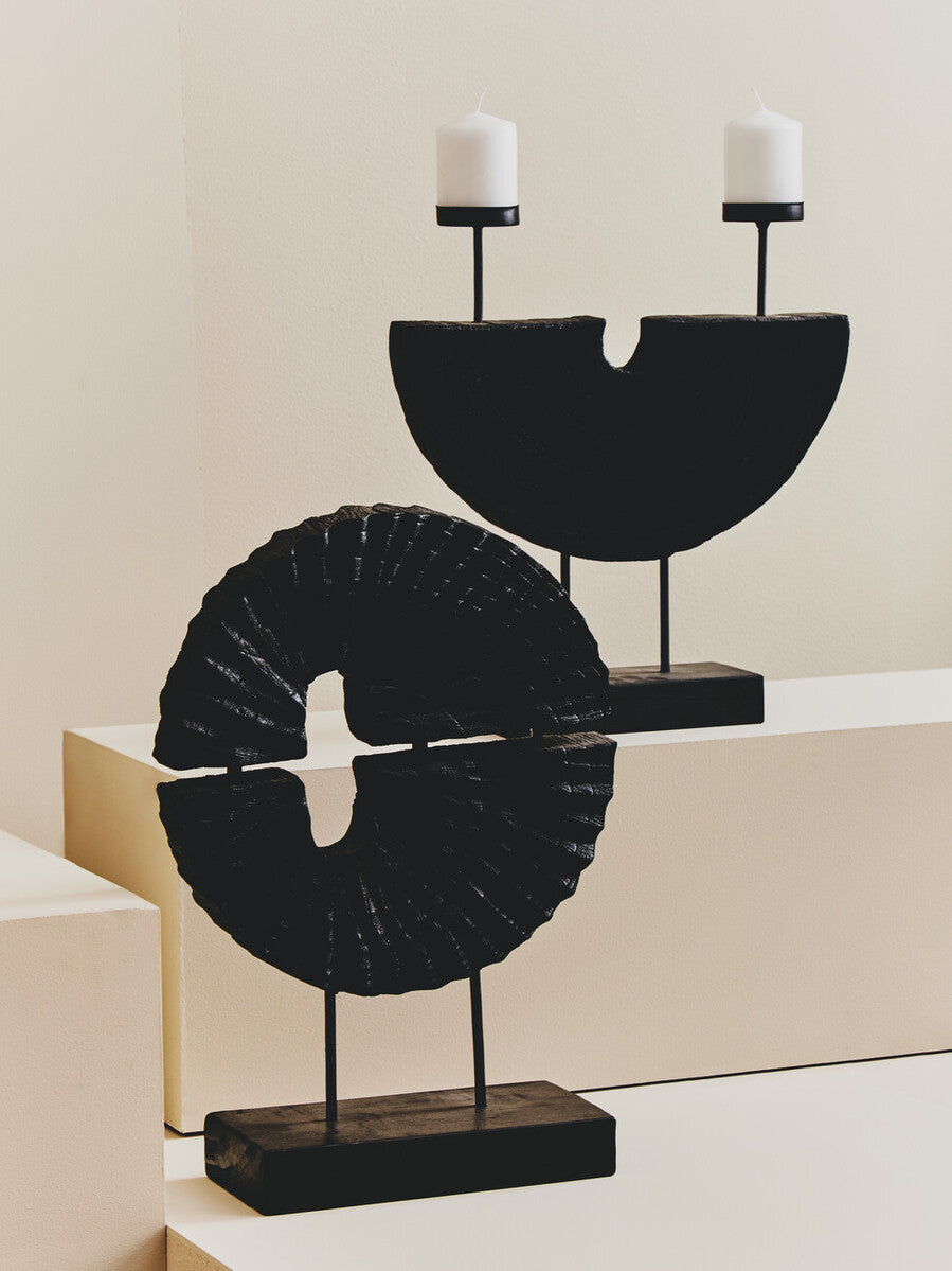 Orsina Lacuna Black Two Candle Holder – Sculptural Modern Centerpiece