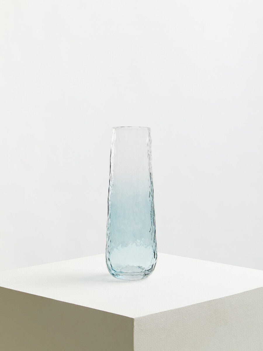 Orsina Brock Large Blue Ombre Glass Vase – Tall Textured Floral Vase