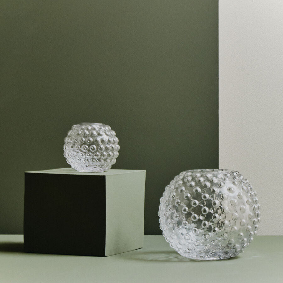 Orsina Bolla Small Round Clear Glass Vase – Textured Globe Home Decor
