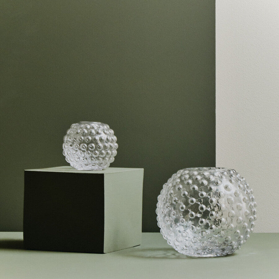 Orsina Bolla Large Round Clear Glass Vase – Textured Globe Centerpiece