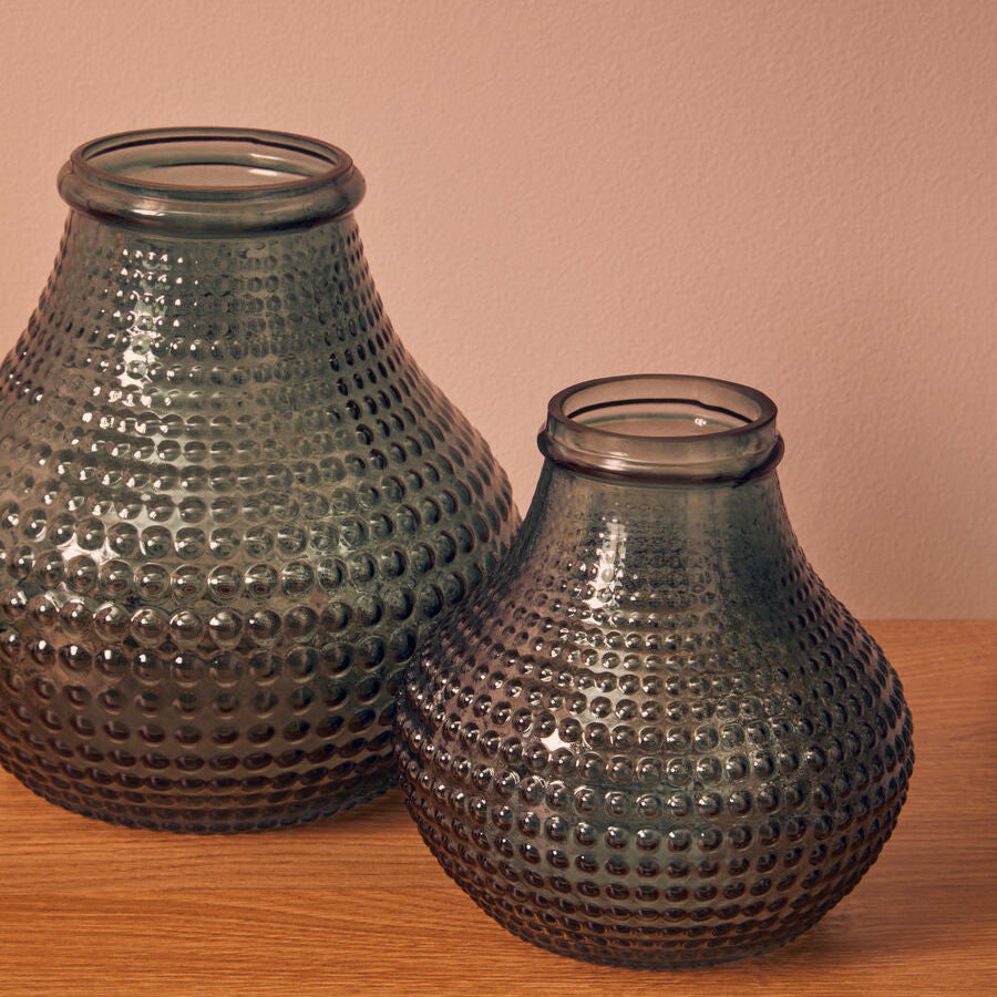 Orsina Bolla Large Green Glass Vase – Textured Studded Floral Vessel