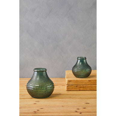 Orsina Bolla Large Green Glass Vase – Textured Studded Floral Vessel