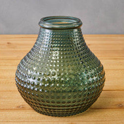Orsina Bolla Large Green Glass Vase – Textured Studded Floral Vessel
