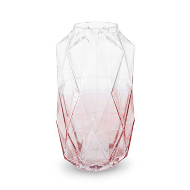 Orsina Brice Large Pink Glass Vase – Textured Geometric Modern Decor