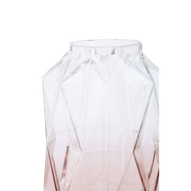 Orsina Brice Large Pink Glass Vase – Textured Geometric Modern Decor