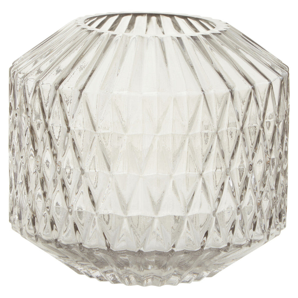 Orsina Brice Small Grey Glass Vase – Diamond-Cut Modern Tabletop Decor