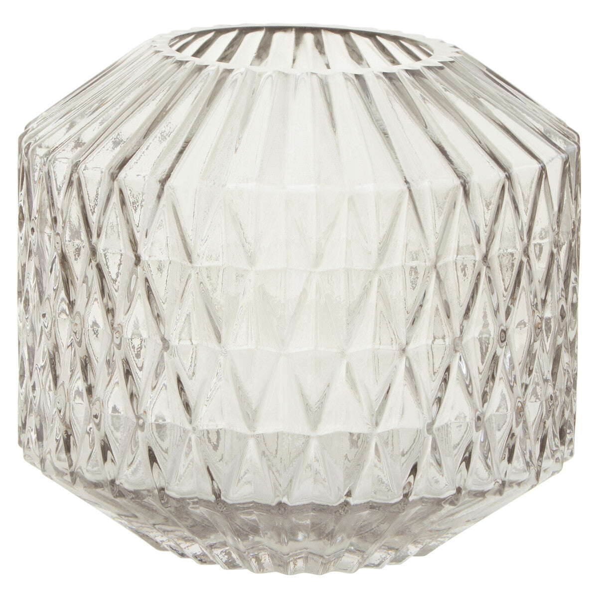Orsina Brice Small Grey Glass Vase – Diamond-Cut Modern Tabletop Decor