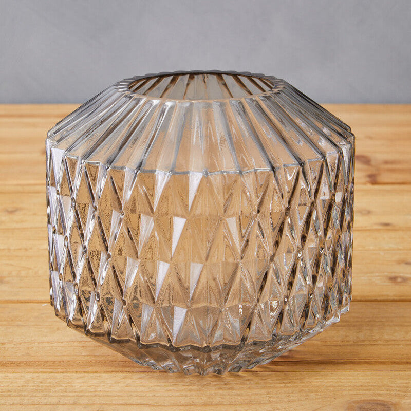 Orsina Brice Small Grey Glass Vase – Diamond-Cut Modern Tabletop Decor