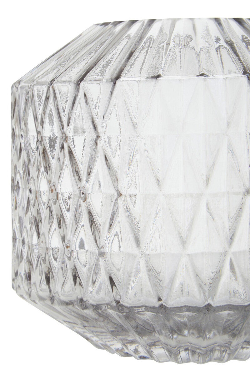 Orsina Brice Small Grey Glass Vase – Diamond-Cut Modern Tabletop Decor