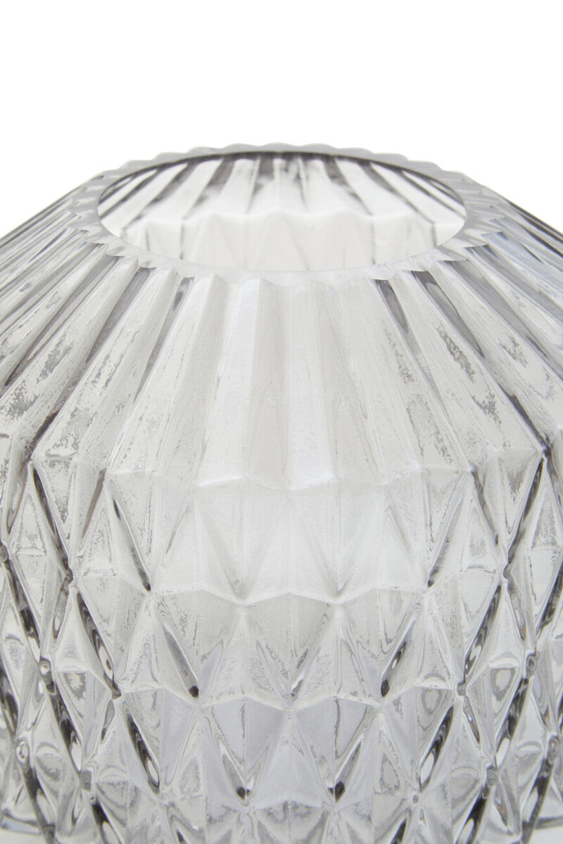 Orsina Brice Small Grey Glass Vase – Diamond-Cut Modern Tabletop Decor