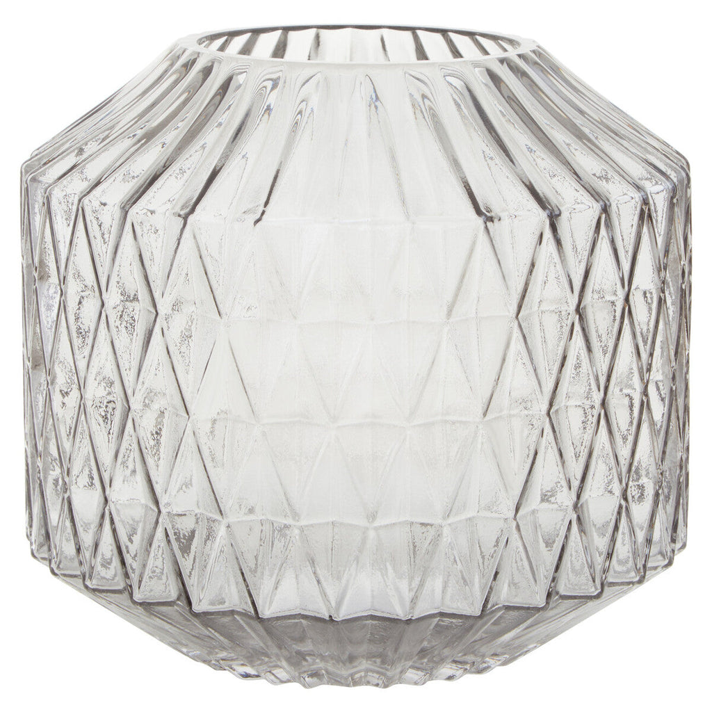 Orsina Brice Large Grey Glass Vase – Diamond-Cut Textured Centerpiece
