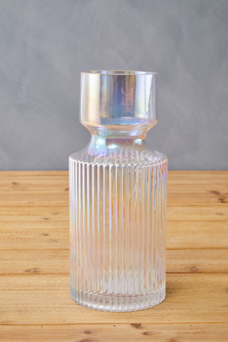 Orsina Breamo Small Glass Vase – Textured Clear Cylindrical Flower Vase