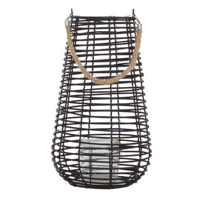 Orsina Lentigo Large Black Rattan Lantern with Natural Rope Handle