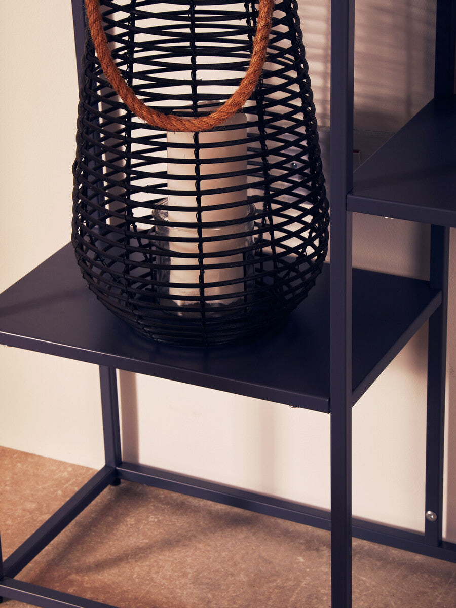Orsina Lentigo Large Black Rattan Lantern with Natural Rope Handle