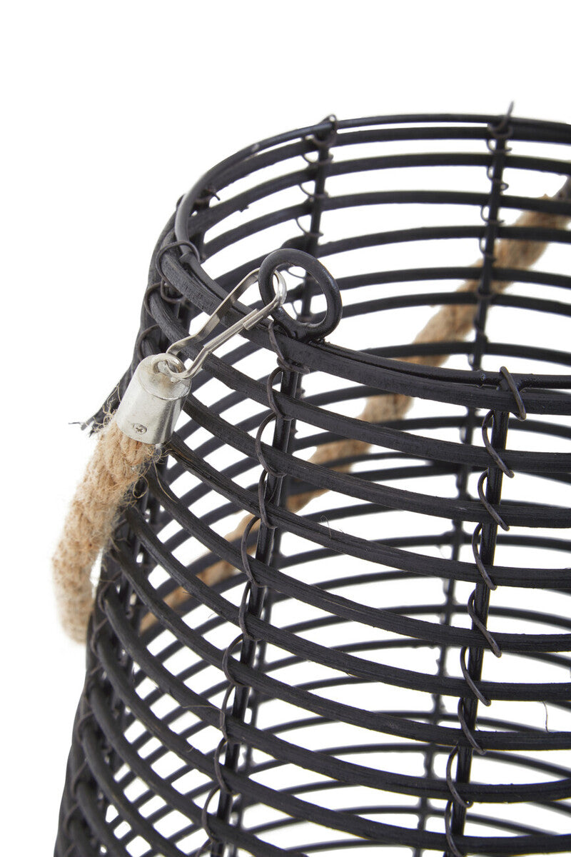 Orsina Lentigo Large Black Rattan Lantern with Natural Rope Handle
