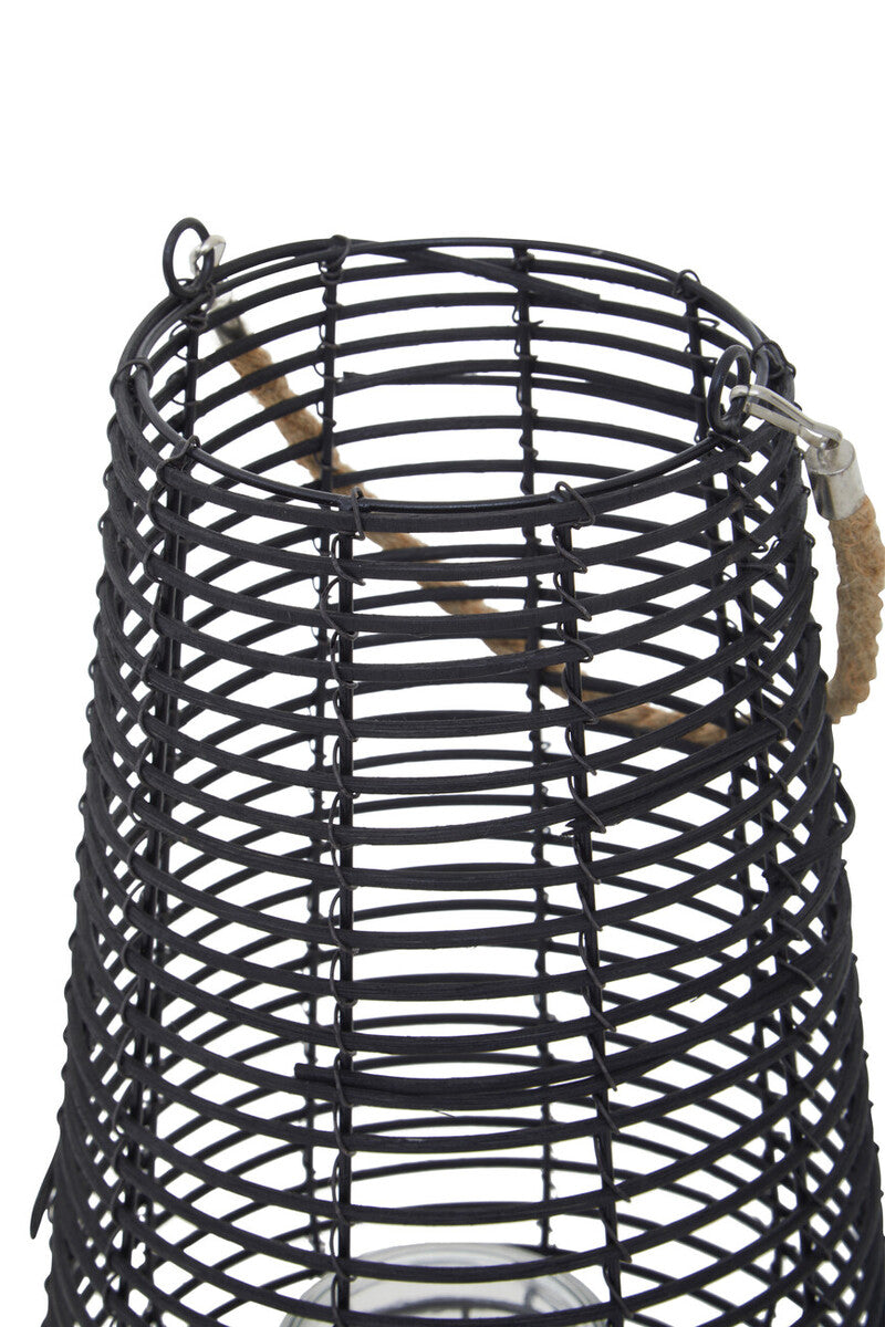 Orsina Lentigo Large Black Rattan Lantern with Natural Rope Handle