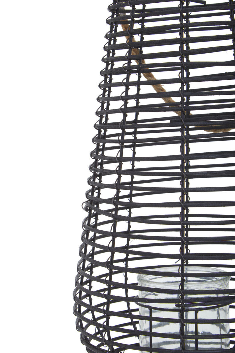 Orsina Lentigo Large Black Rattan Lantern with Natural Rope Handle