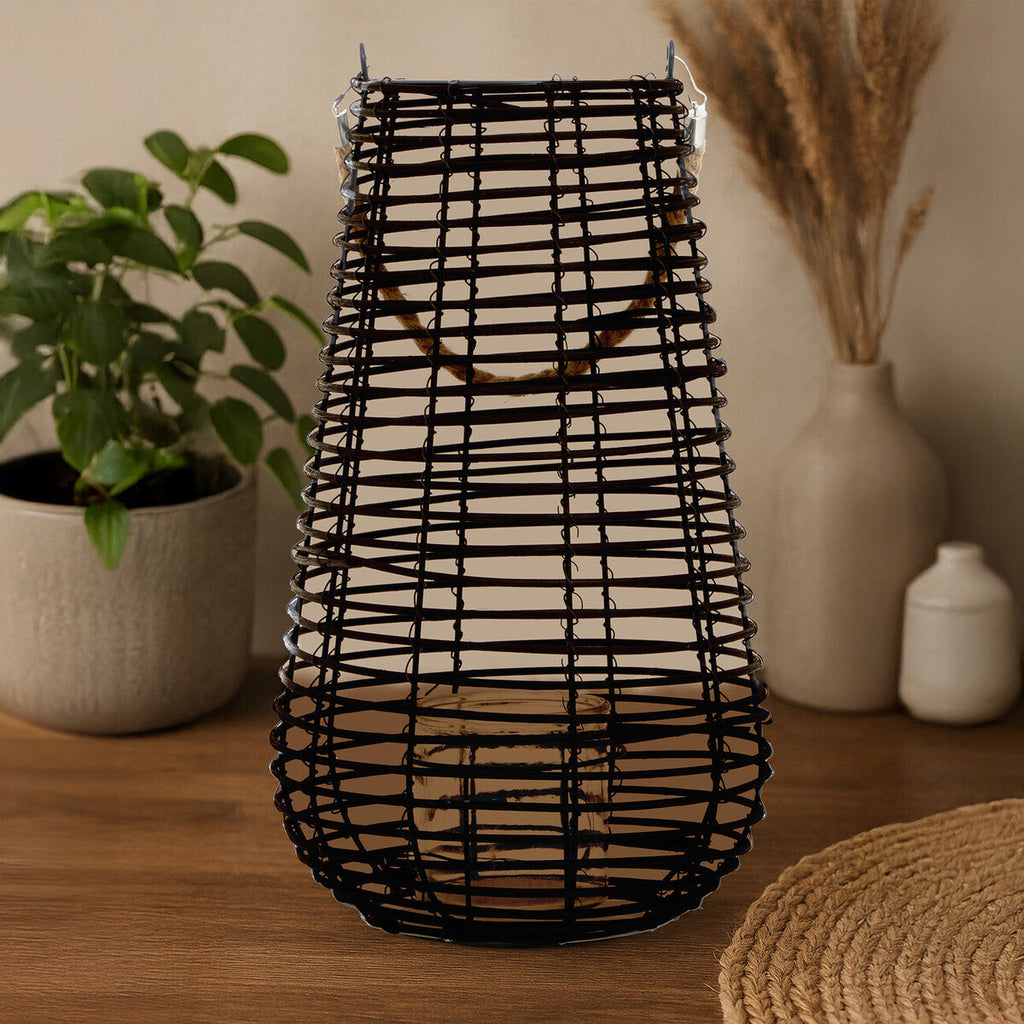 Orsina Lentigo Large Black Rattan Lantern with Natural Rope Handle
