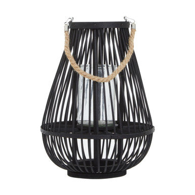 Orsina Lentigo Small Black Bamboo Lantern | Rustic Boho Candle Holder