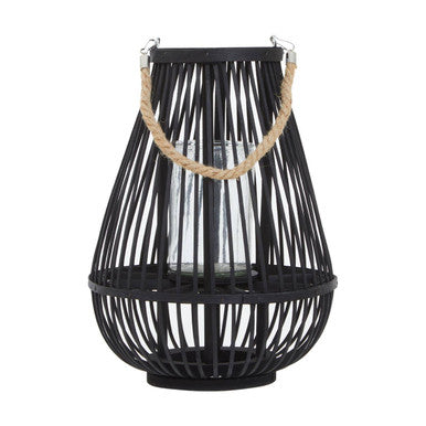 Orsina Lentigo Small Black Bamboo Lantern | Rustic Boho Candle Holder
