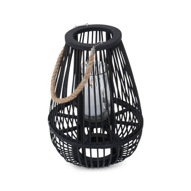 Orsina Lentigo Small Black Bamboo Lantern | Rustic Boho Candle Holder