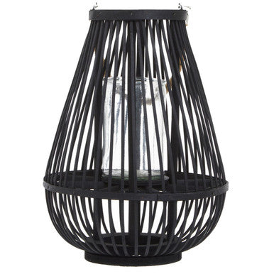 Orsina Lentigo Small Black Bamboo Lantern | Rustic Boho Candle Holder