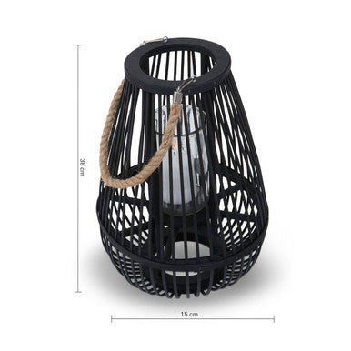 Orsina Lentigo Small Black Bamboo Lantern | Rustic Boho Candle Holder