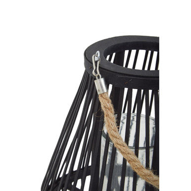 Orsina Lentigo Small Black Bamboo Lantern | Rustic Boho Candle Holder