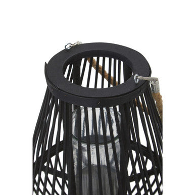 Orsina Lentigo Small Black Bamboo Lantern | Rustic Boho Candle Holder