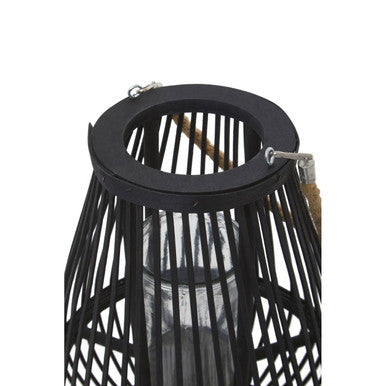 Orsina Lentigo Small Black Bamboo Lantern | Rustic Boho Candle Holder