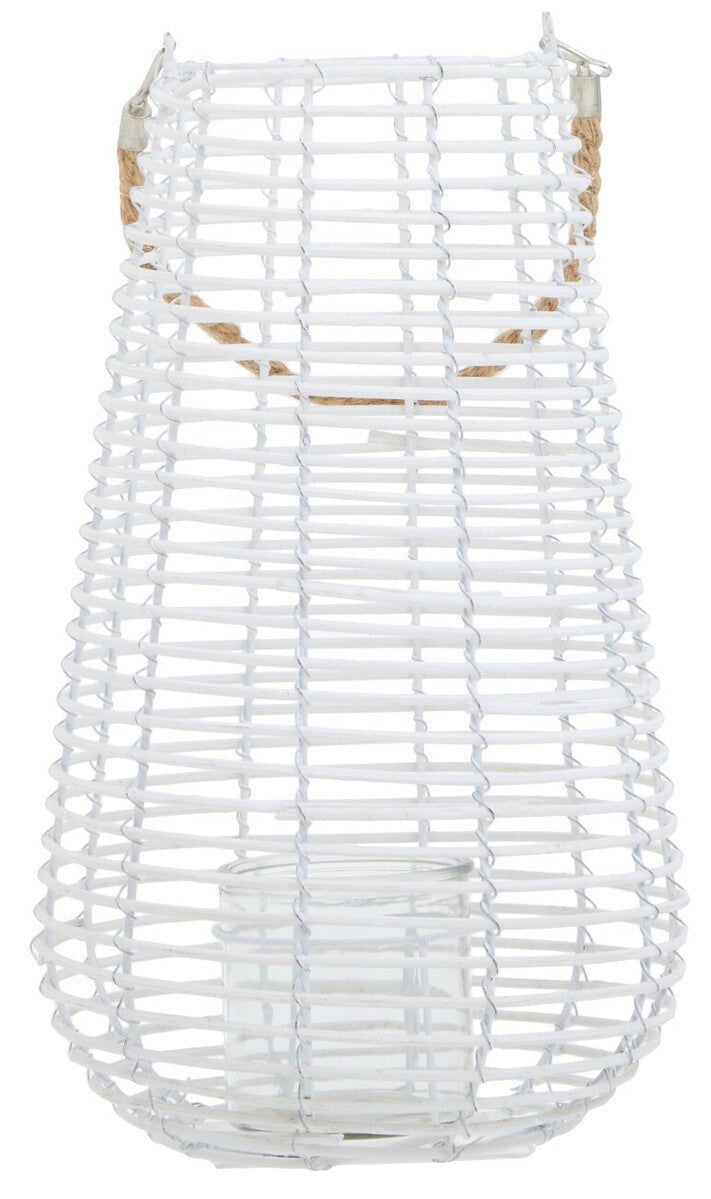 Orsina Lentigo Large White Rattan Lantern with Rope Handle | Coastal