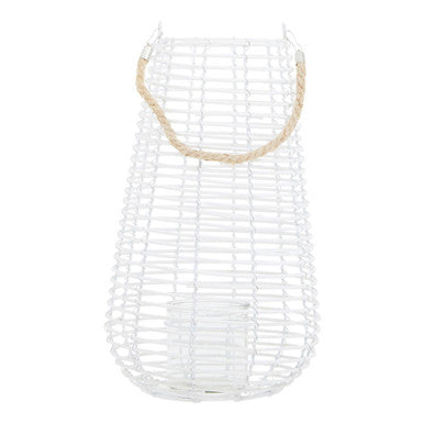 Orsina Lentigo Large White Rattan Lantern with Rope Handle | Coastal