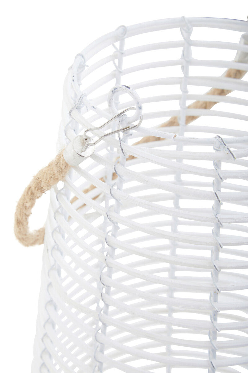 Orsina Lentigo Large White Rattan Lantern with Rope Handle | Coastal