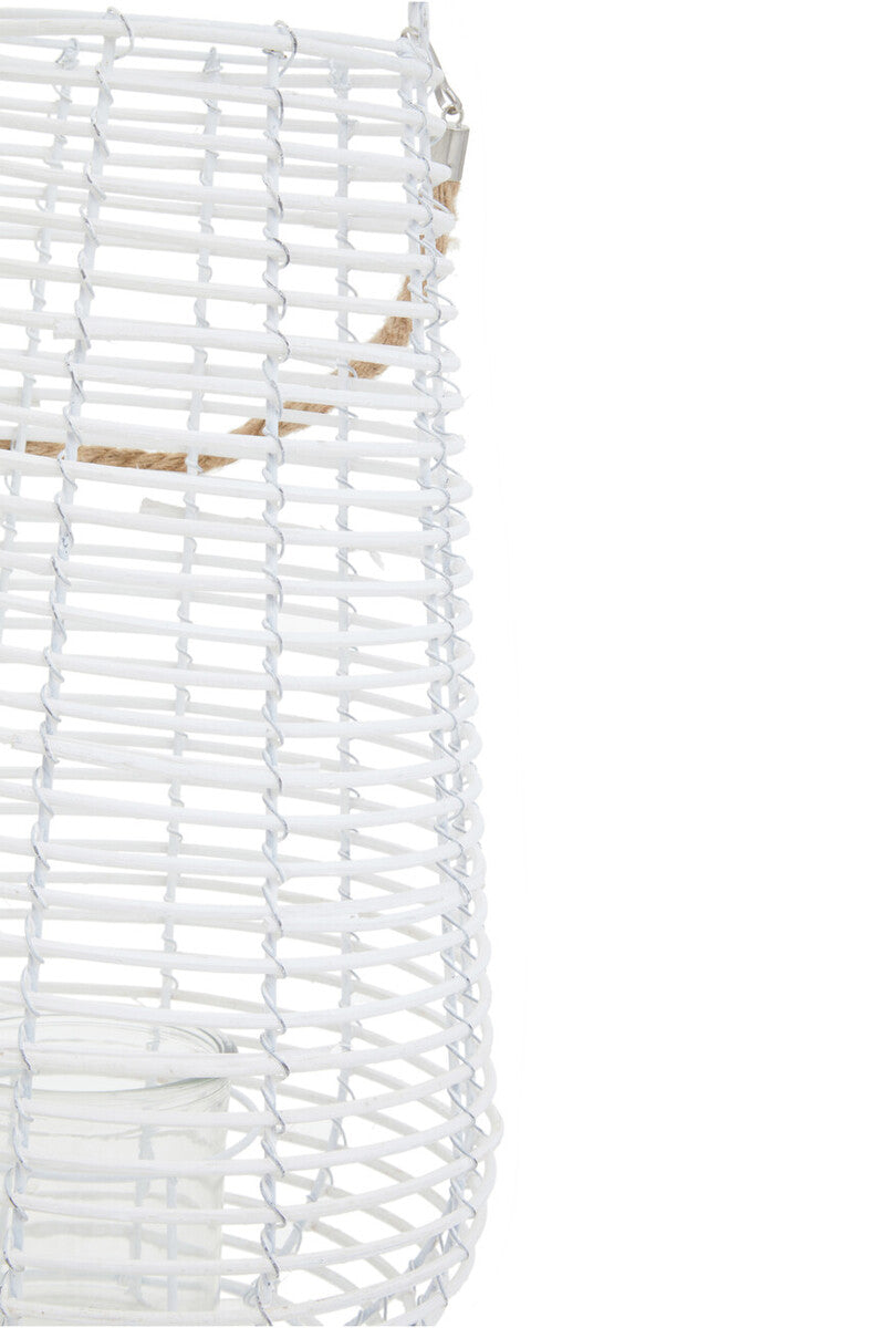 Orsina Lentigo Large White Rattan Lantern with Rope Handle | Coastal