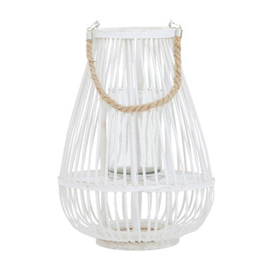 Orsina Lentigo Small White Bamboo Lantern | Coastal Candle Holder