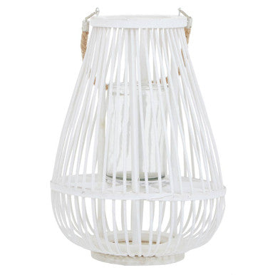 Orsina Lentigo Small White Bamboo Lantern | Coastal Candle Holder