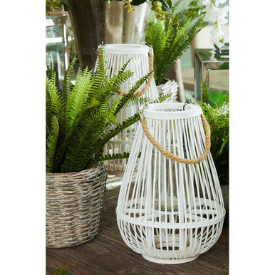Orsina Lentigo Small White Bamboo Lantern | Coastal Candle Holder