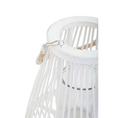 Orsina Lentigo Small White Bamboo Lantern | Coastal Candle Holder