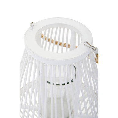 Orsina Lentigo Small White Bamboo Lantern | Coastal Candle Holder